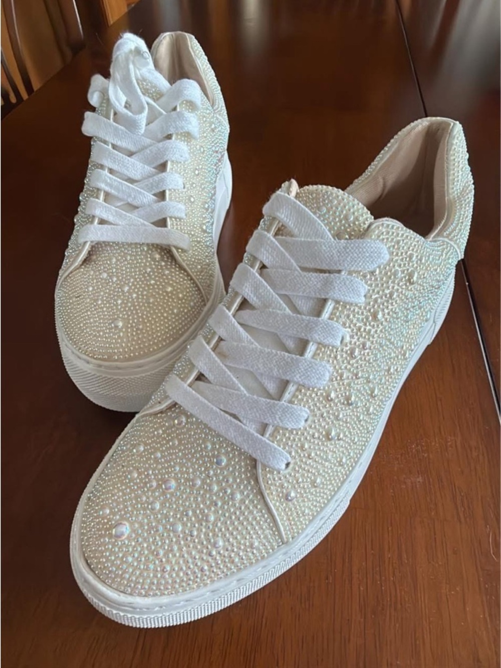 Betsey Johnson Pearl Embellished White Sneakers